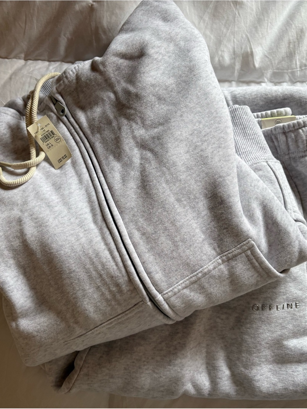 aerie Heather Light Gray Full-Zip Hoodie and matching oversized sweatpants